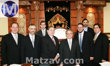 (L-R) David G. Greenfield, Esq. - Master of Ceremonies, Rabbi Chaim Dovid Zweibel - Executive Vice President of Agudath Israel of America, Jeff Leb - Co-Founder of the JCC of Marine Park, Rabbi Paysach Krohn - Noted Mohel, Author and Lecturer, Benjamin Brafman - Internationally Renowned Defense Attorney, Yehudah Fishkind - Certified Financial Planner,  Shea Rubenstein - President of the JCC of Marine Park, Shua Gelbstein - Vice-President of the JCC of Marine Park. 