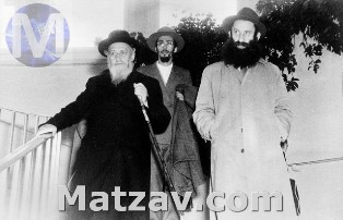 The Brisker Rov with his son, Rav Meir Soloveitchik, and Rav Moshe Soloveitchik.