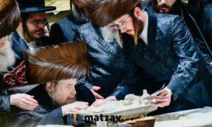 Belzer Rebbe Bentches Great-Grandson at Pidyon Haben Attended by Thousands